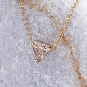 14k Gold Chocolate Diamond Triangle Necklace: Art Deco Pendant