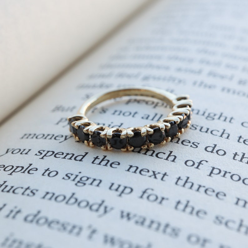 Black Diamond Wedding Band: 14k Yellow Gold Half Eternity Stacking Ring ...