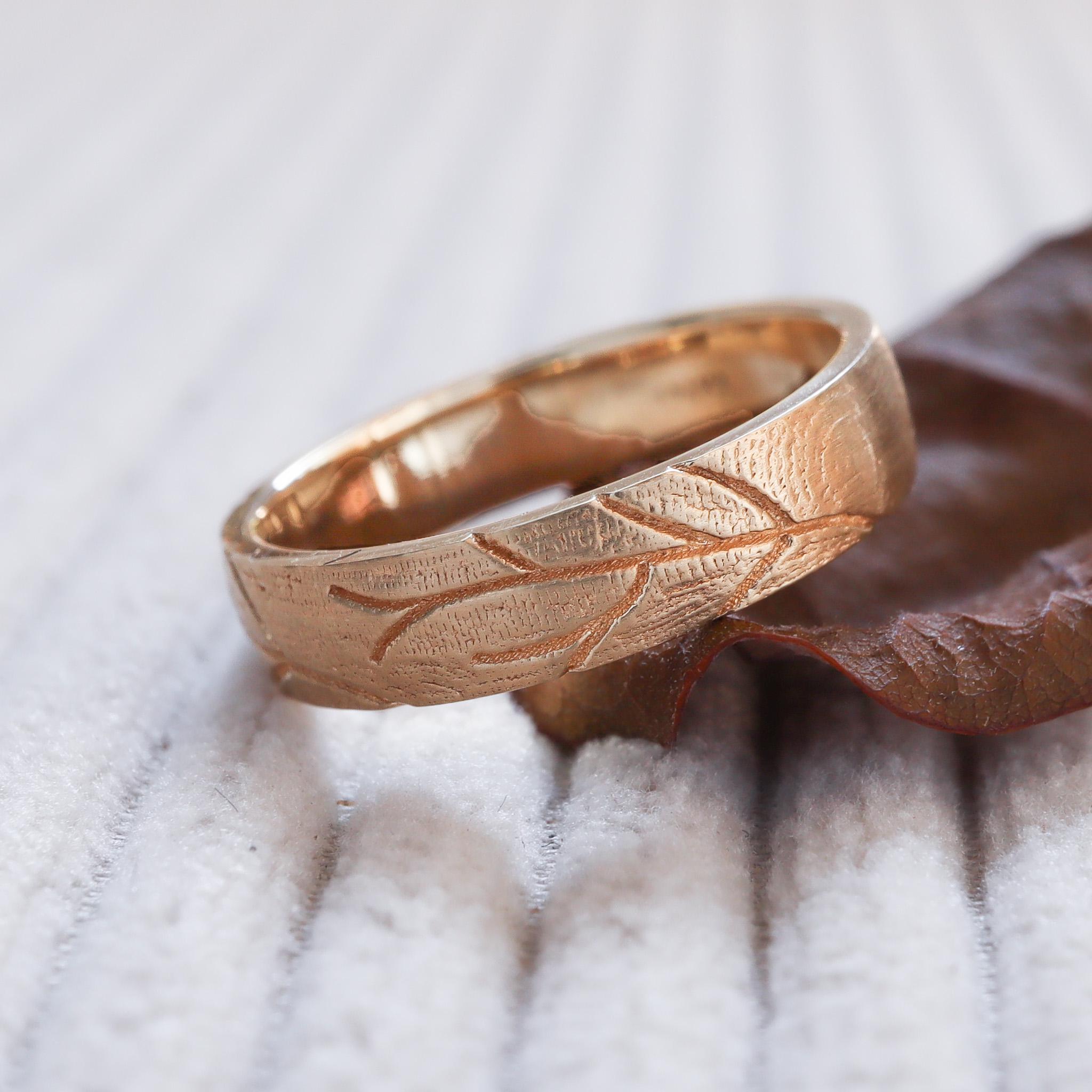 Root Engraved Wedding Band · Nature Inspired Ring in Solid Gold for Men ...