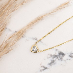 Diamond Heart Necklace Floating Diamond Necklace in Solid Gold Bezel ...