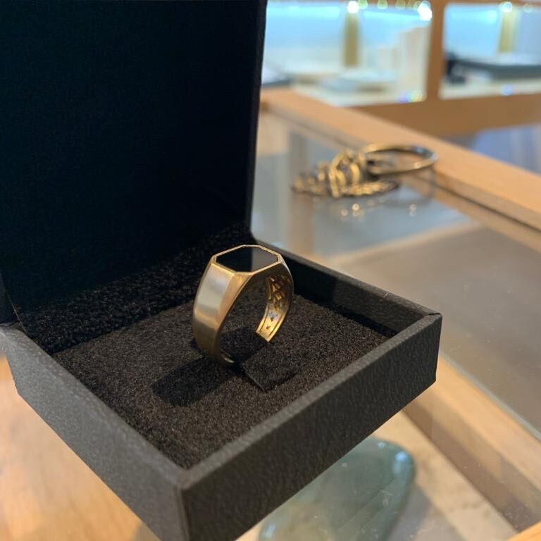 Black Onyx Signet Ring | Square Signet Ring for Men - Gold