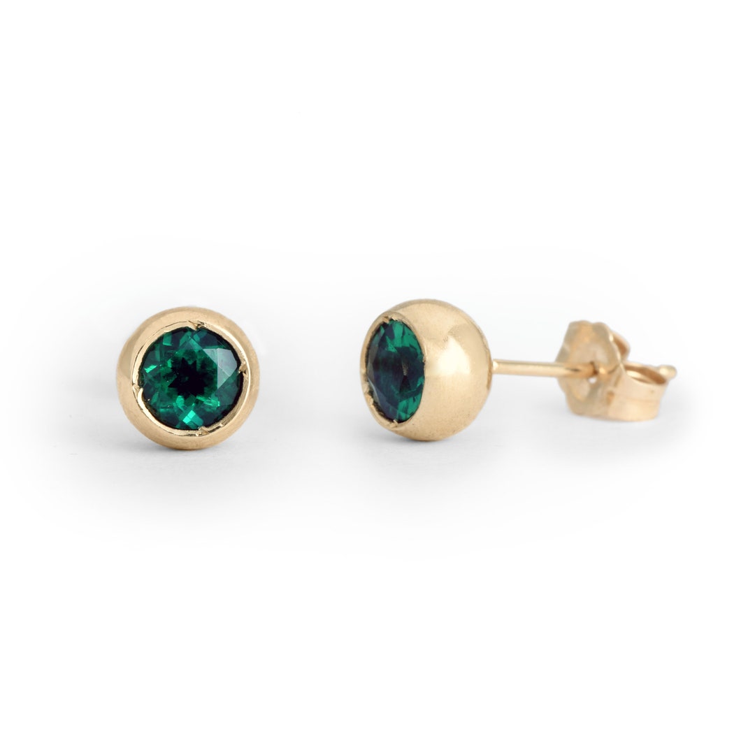 Ellie Gold Stud Earrings - Emerald Green main image 0