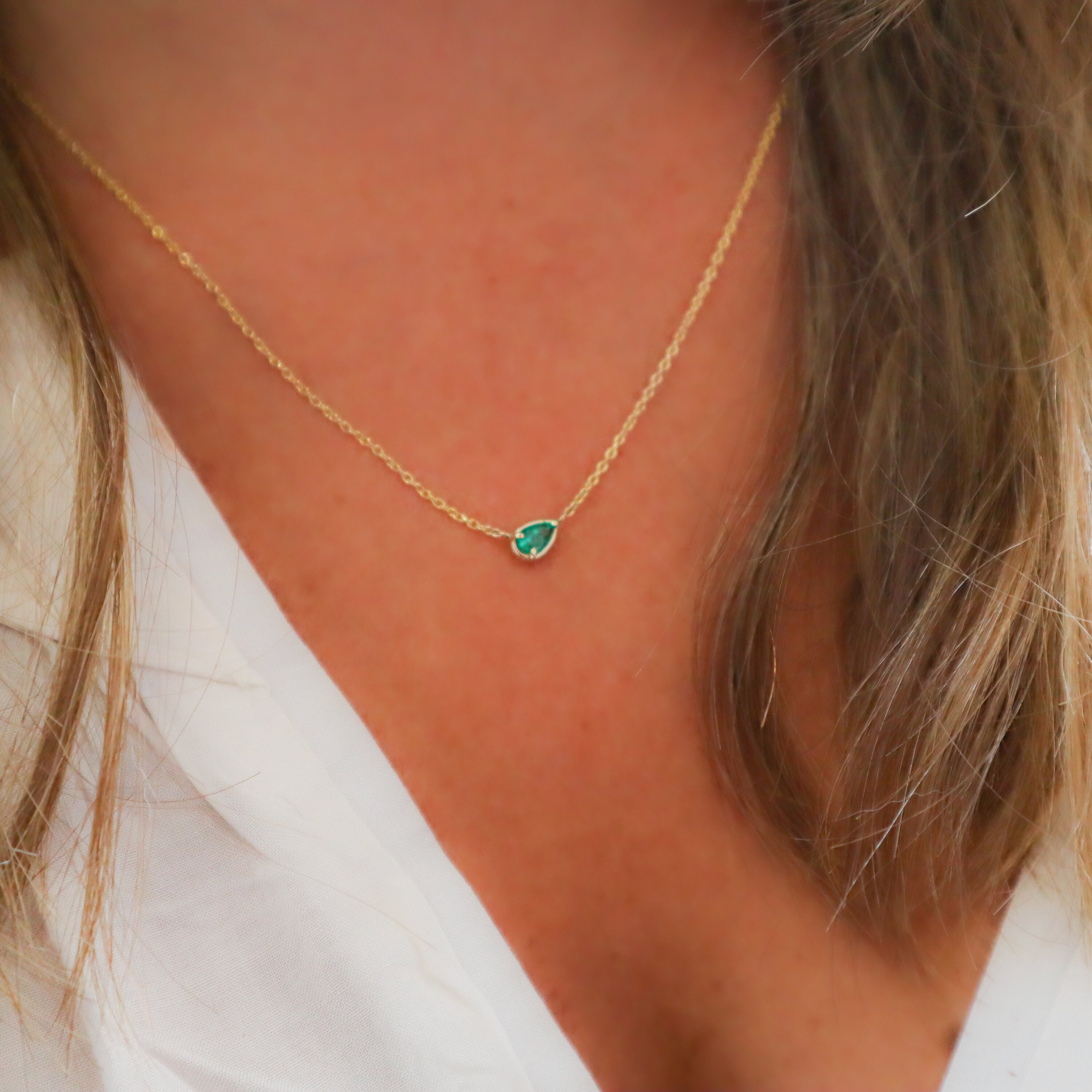 Buy Natural Emerald Necklace: 14k Gold Pear Bezel, May Birthstone