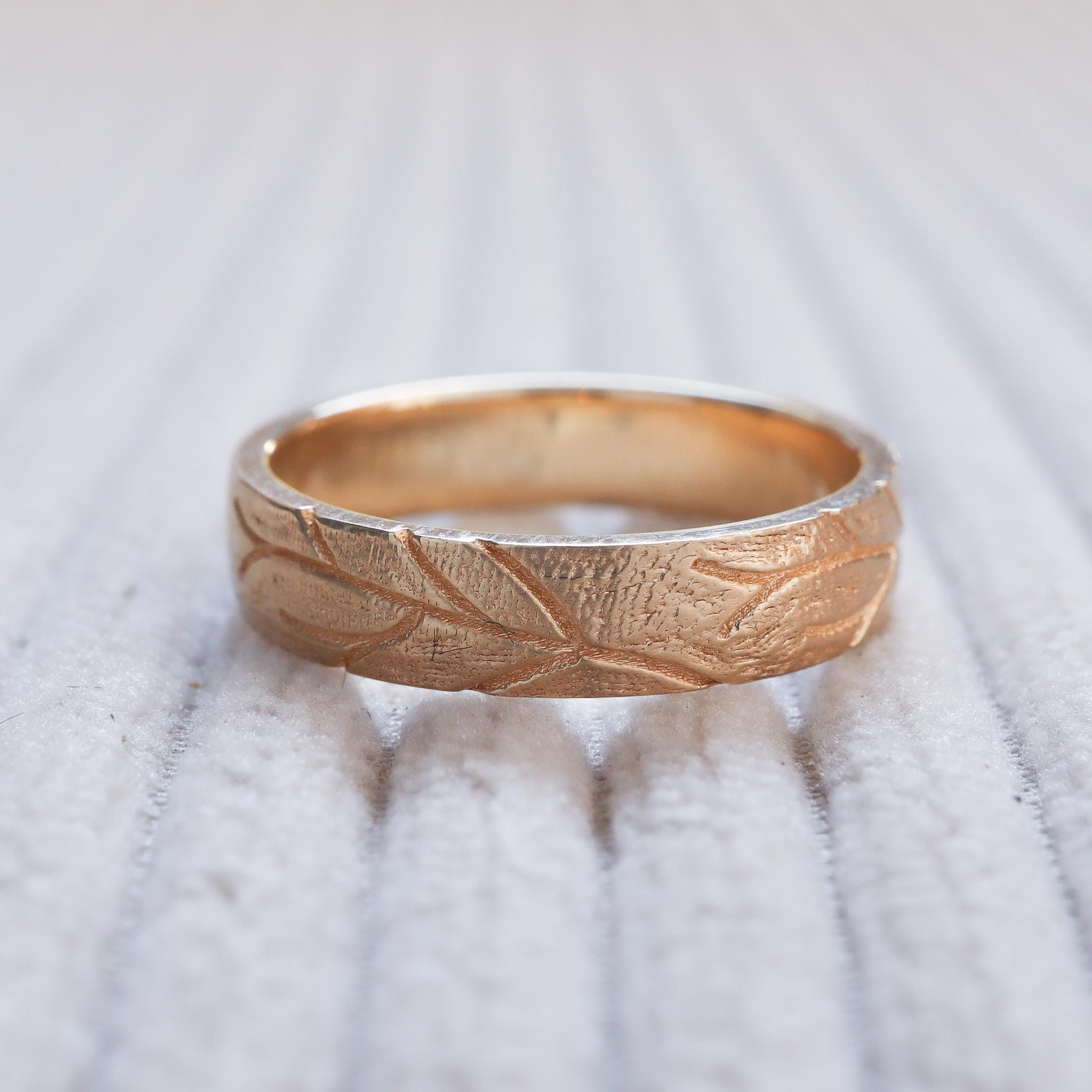Root Engraved Wedding Band · Nature Inspired Ring in Solid Gold for Men ...