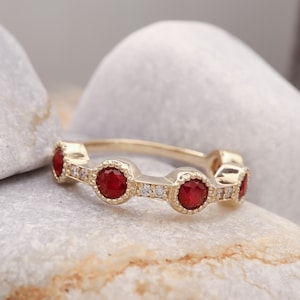 Antique Ruby Ring | Solid Gold Ruby and Diamonds in Bezel Ring - Victorian Ring for Women