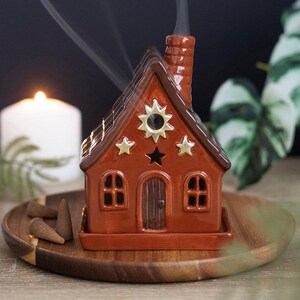 Keramik Räucherkegel-Halter "Hearth Cottage" kleines Haus braun