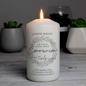 Personalised 'Truly Blessed' First Holy Communion Pillar Candle | 1st Communion | Personalised Candle | Pillar Candle |Kids|Communion Candle