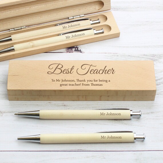Personalised Wooden Pen & Pencil Box Set Teacher Gift Etsy UK