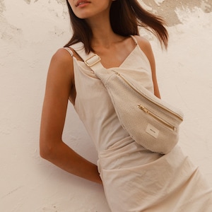 Sac Banane en coton Elio - beige et écru