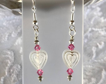 Dangle earrings, silver dangle earrings, Heart dangle earrings, gift for her, valentine's day gift