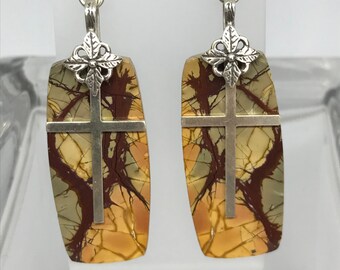 Sterling Silver Cross Earrings: Red Creek Jasper Christian Jewelry