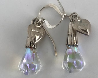 Crystal earrings, Swarovski earrings, heart earrings, heart and crystal earrings, sparkly earrings, aurora borealis crystal earrings, gift