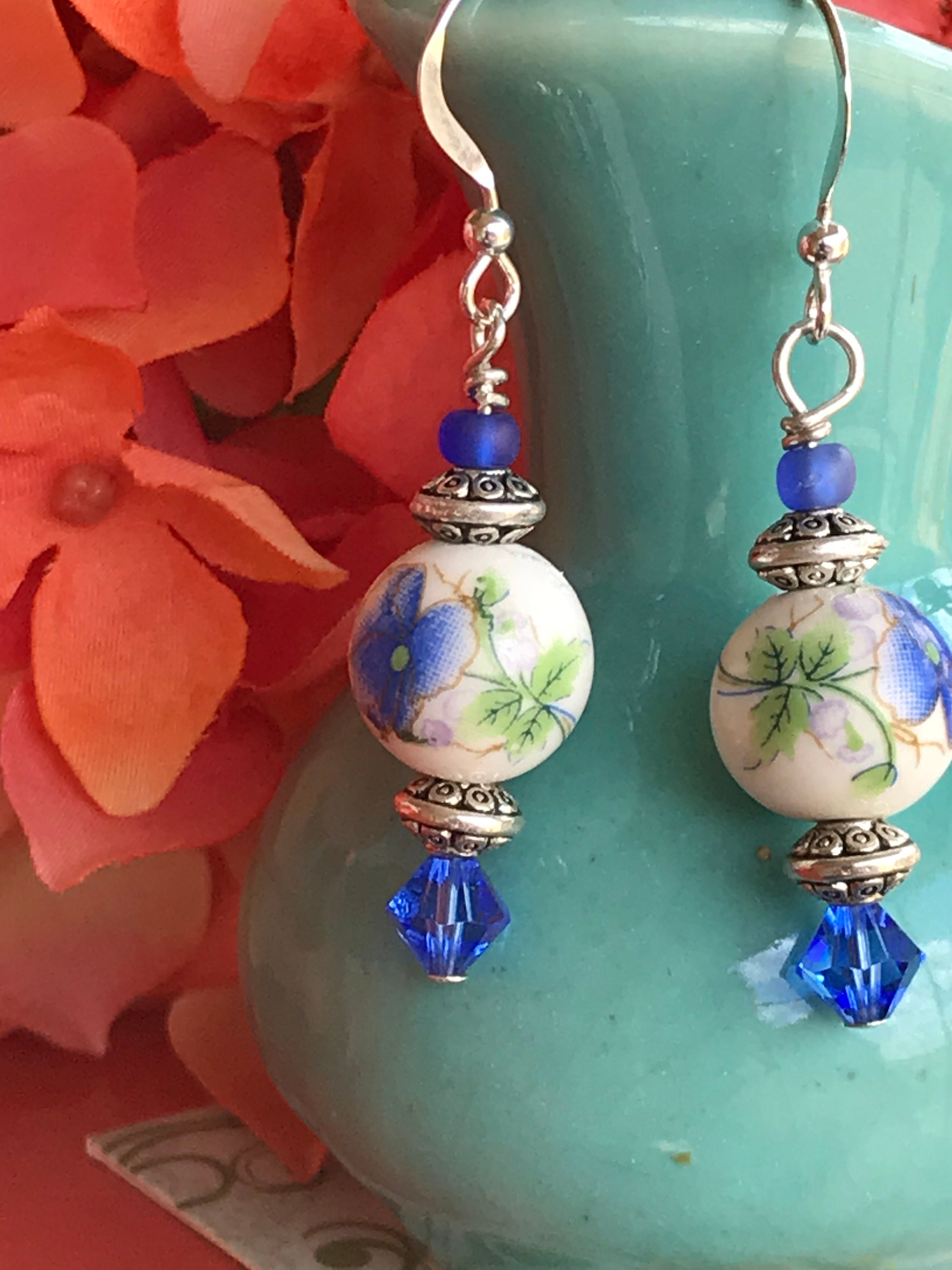 Pendientes De Flor De Plata De Ley Con Topacio Azul Londres