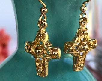 cross earrings, gold cross earrings, Dangle earrings, cross dangle earrings, dangle cross earrings, Christian earrings, Christian jewelry