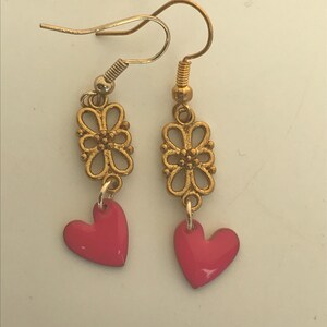 Pink heart earrings, heart earrings,