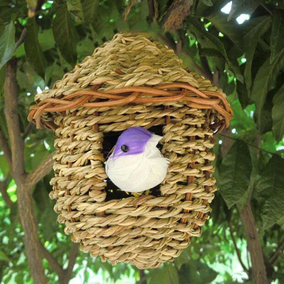 Humming Birds Nest Bird House Handmade Straw Etsy
