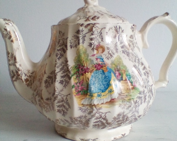 1930s Vintage Sadler Teapot Crinoline Lady With Ribbed Body and Gilding Etsy