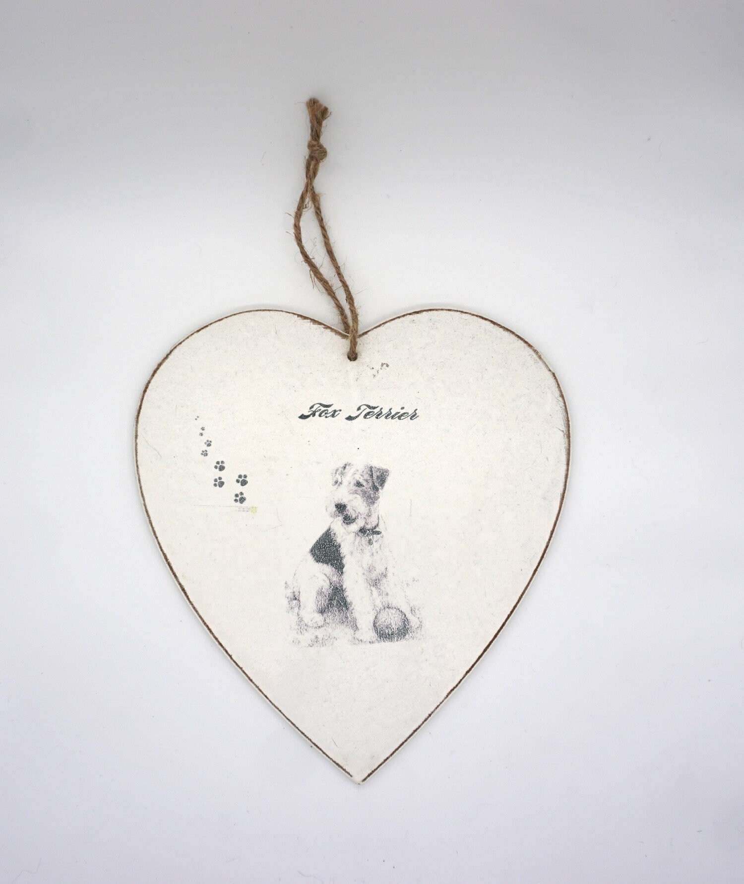 Grand Cœur en Bois Fox Terrier à Suspendre