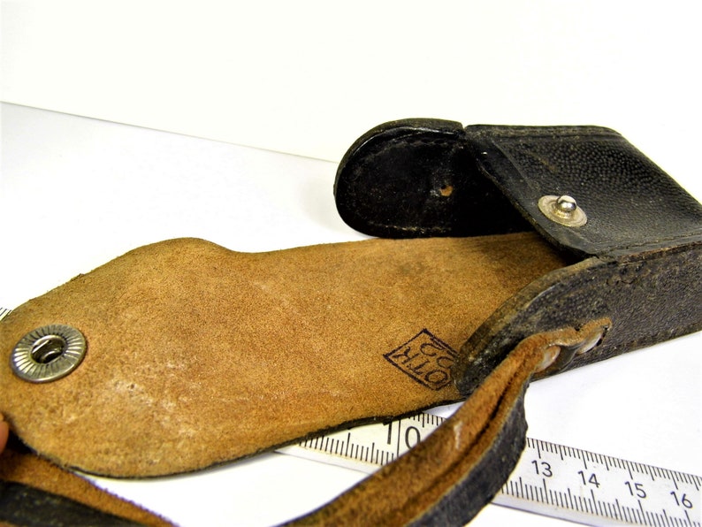 Old vintage retro Soviet Union USSR CCCP black leather case bag OTK 22 authentic rare unique collectible item for collection 220sr