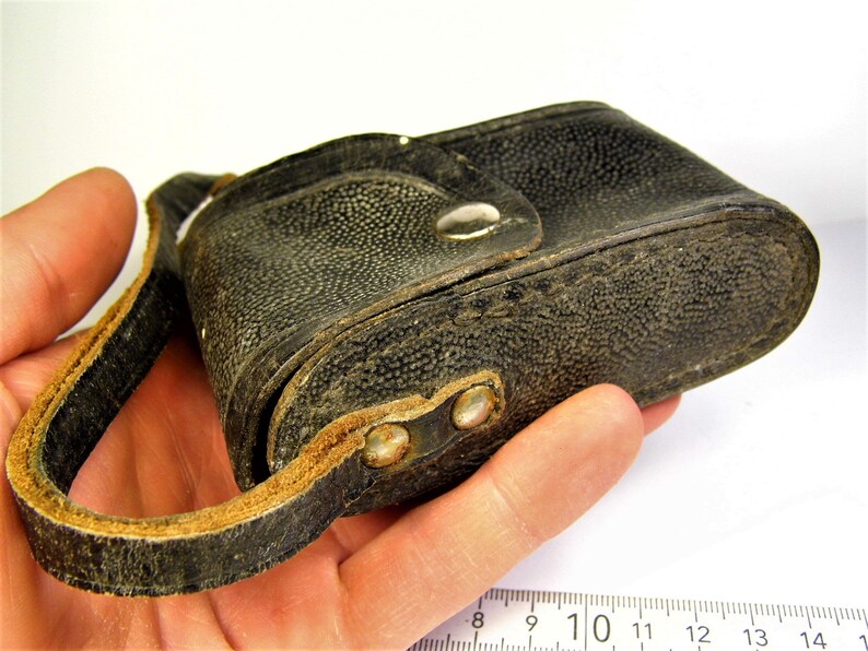 Old vintage retro Soviet Union USSR CCCP black leather case bag OTK 22 authentic rare unique collectible item for collection 220sr