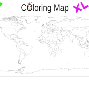 Coloring World Map with country boundaries for instant download - giant A0 size