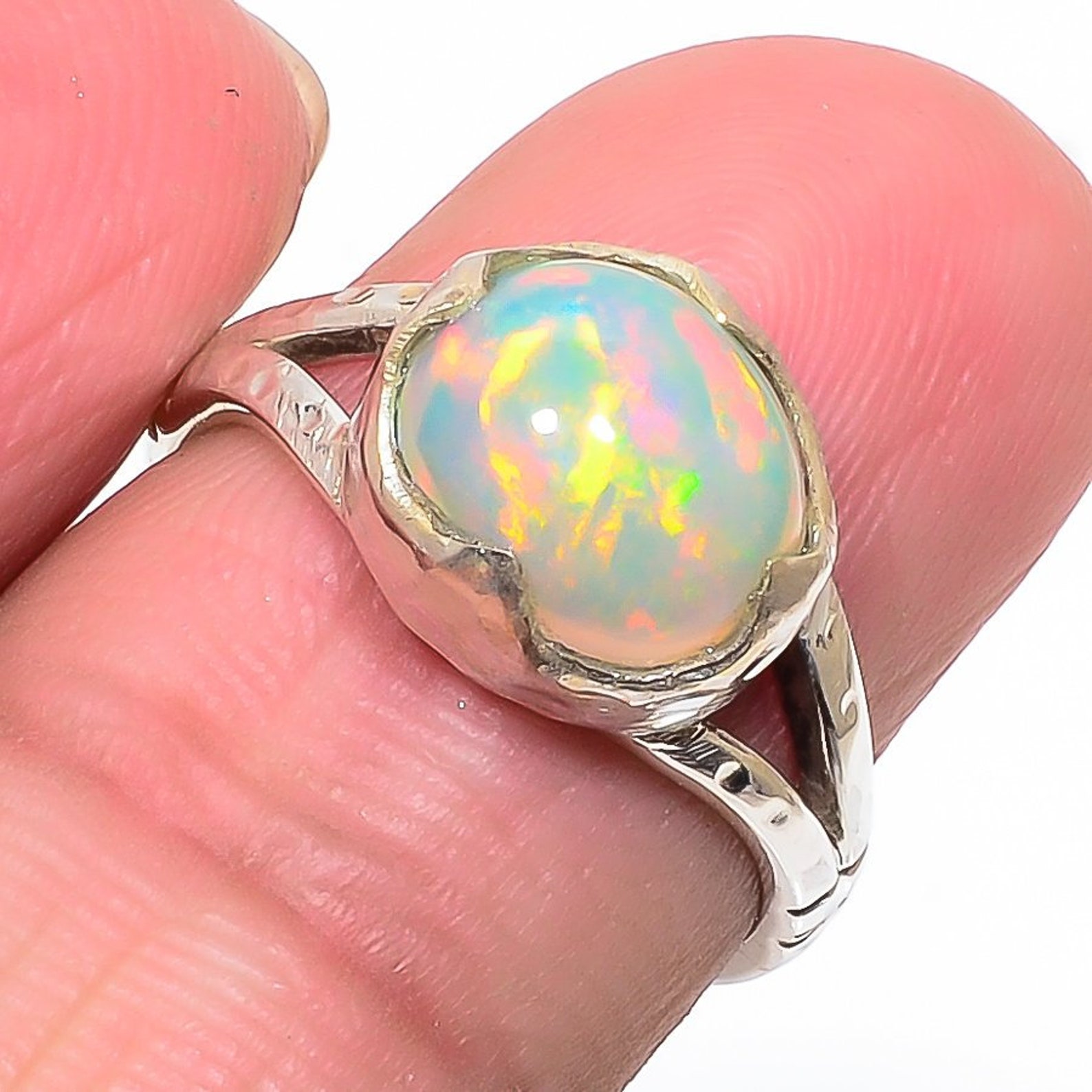 PEORA Created Black Fire Opal Large Vintage Style Ring For Women 925 Sterling Silver, 1.25 Carats Oval Shape 10x8mm, Size 5, Engagement, Promise, Anniversary Ring, For Classy Gift & Everyday Wear