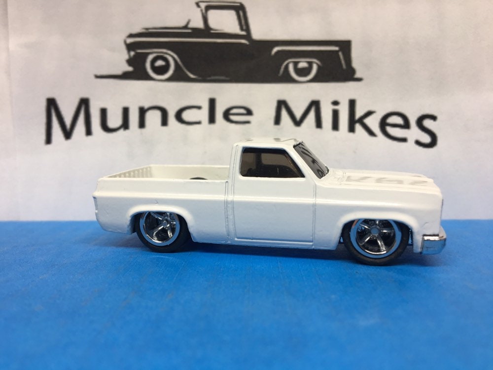 Custom Hot Wheels 1983 Chevy Silverado C10 SWB Rubber Tires American Racing Wheels Custom Painted TRIPLE WHITE