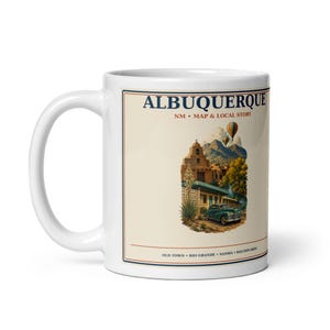 Albuquerque NM-Tasse, Vintage-Stadtplan und Kaffeetasse mit Ortsgeschichte, Route 66-Geschenk und New Mexico-Souvenir
