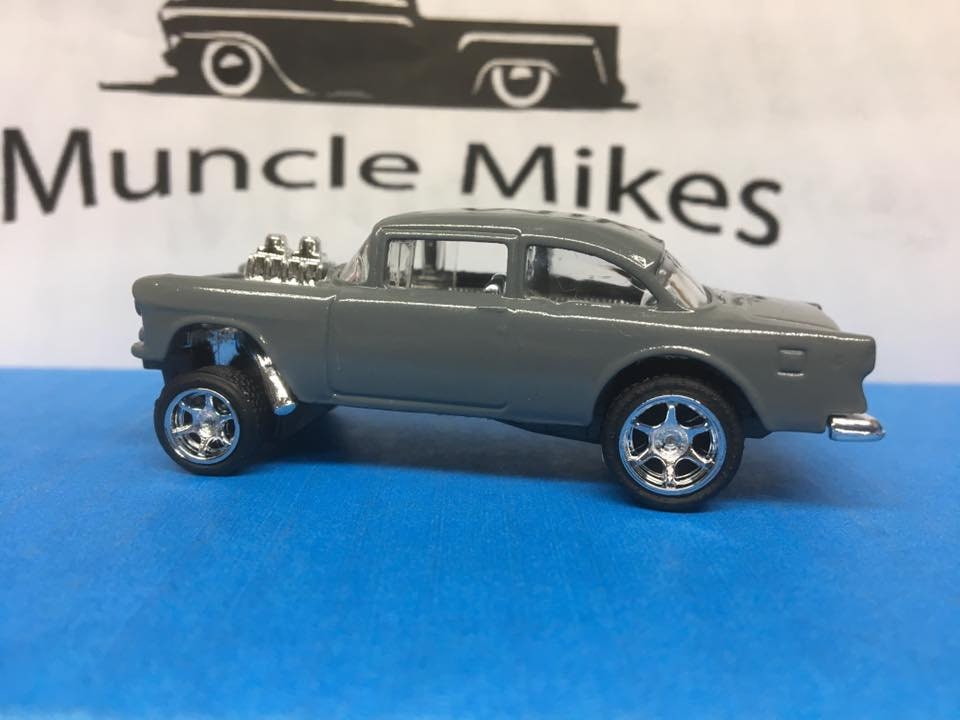 Custom Hot Wheels 55 Chevy Gasser Custom Painted Machine Gray Rubber Tires
