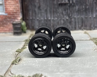 Custom Hot Wheels - Matchbox Rubber Tires & Wheels Rubber Tires And Black 5 Spoke Deep Dish Wheels 12mm - 12mm