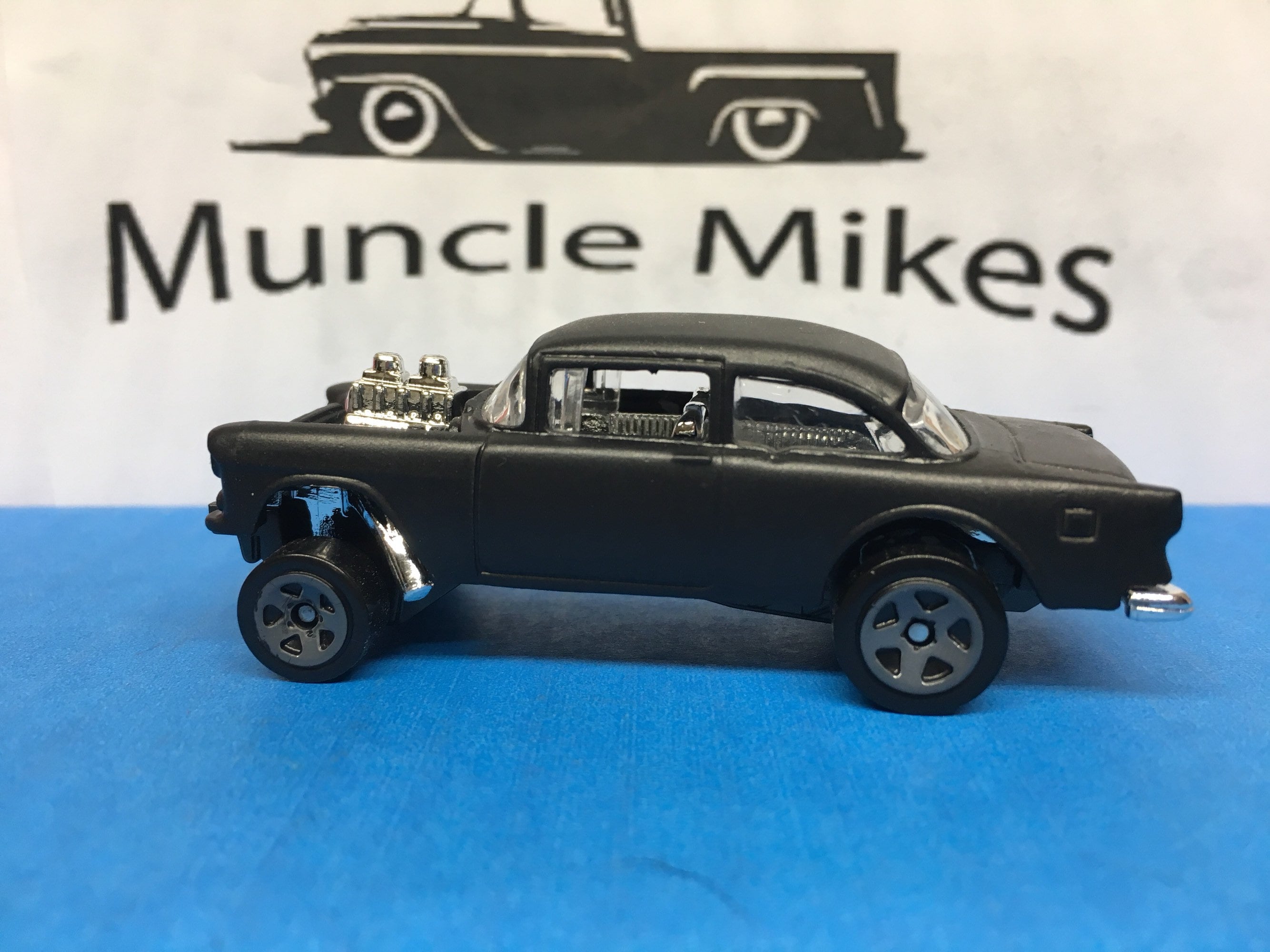 Custom Hot Wheels 1955 Chevy Gasser Flat Black Free Shipping!