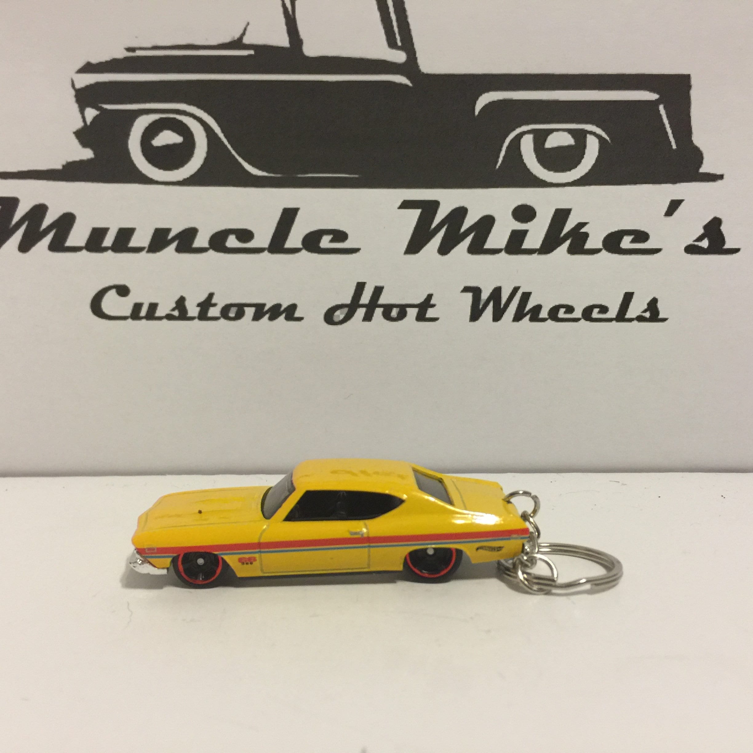 Custom Hot Wheels yellow '69 1969 Chevelle SS 396 Christmas Ornament, Keychain or Zipper Pull