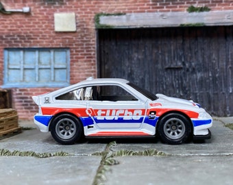 Custom Hot Wheels - 1985 Honda CRX - White, Red and Blue - Gray Race Wheels - Rubber Tires