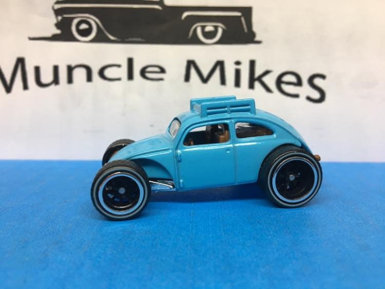 Custom Hot Wheels VW Beetle Real Rider Rubber Tires Custom Painted Satin Island Splash