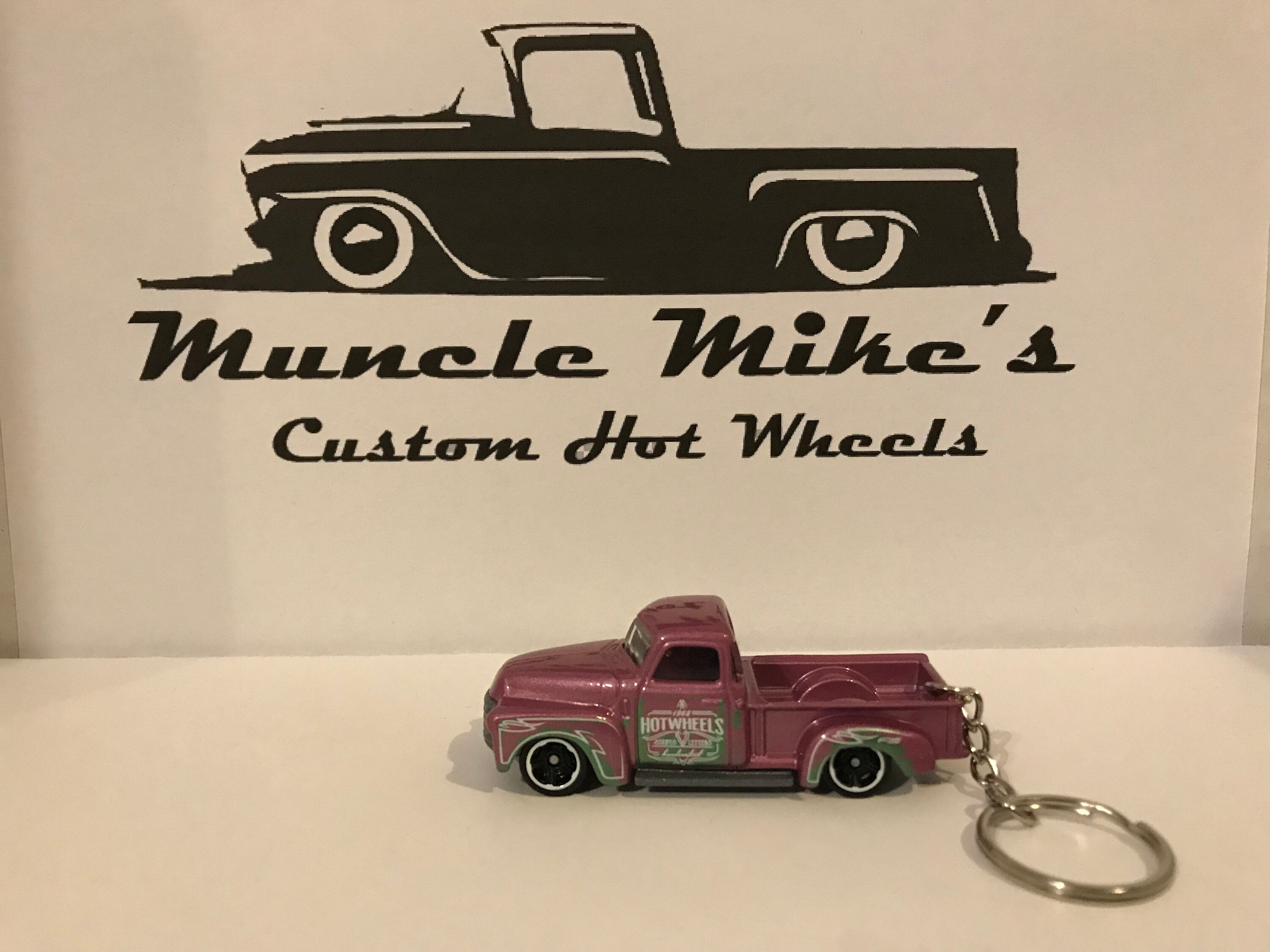 Custom Hot Wheels pink 1952 '52 Chevy Pickup Truck key chain keychain