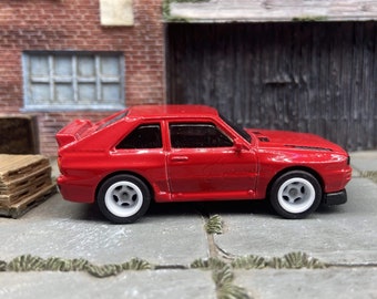 Custom Hot Wheels 1984 Audi Sport Quatro In Red With White 5 Spoke Deep Dish Wheels With Rubber Tires
