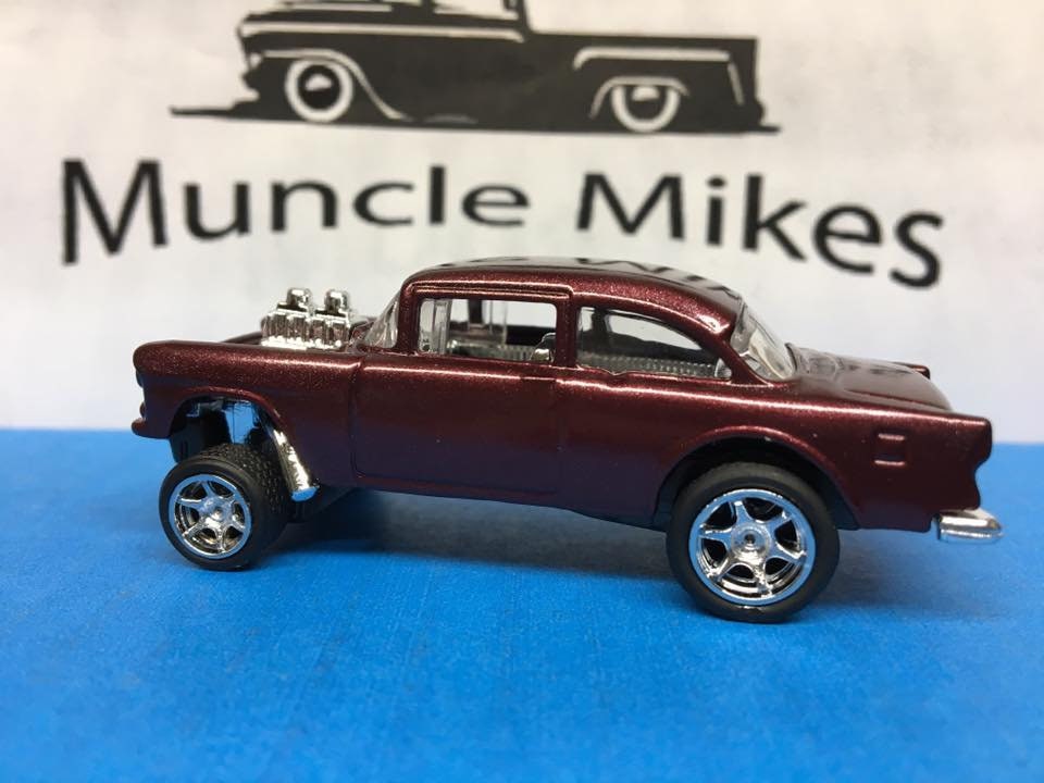 Custom Hot Wheels 55 Chevy Gasser Rubber Tires Custom Painted Dark Garnet Red Pearl