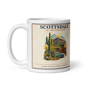 Scottsdale-AZ-Tasse, Vintage-Stadtplan und Kaffeetasse mit lokaler Geschichte, Geschenkidee und Reisesouvenir aus Scottsdale