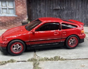Custom Hot Wheels 1988 Honda CRX In Red With Chrome and Red 5 Spoke Race Wheels With Rubber Tires