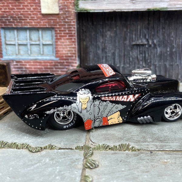 Custom Hot Wheels 1941 Willys Coup Drag Car In Master of the Universe Ram Man Livery With American Racing Wheels With Goodyear Rubber Tires