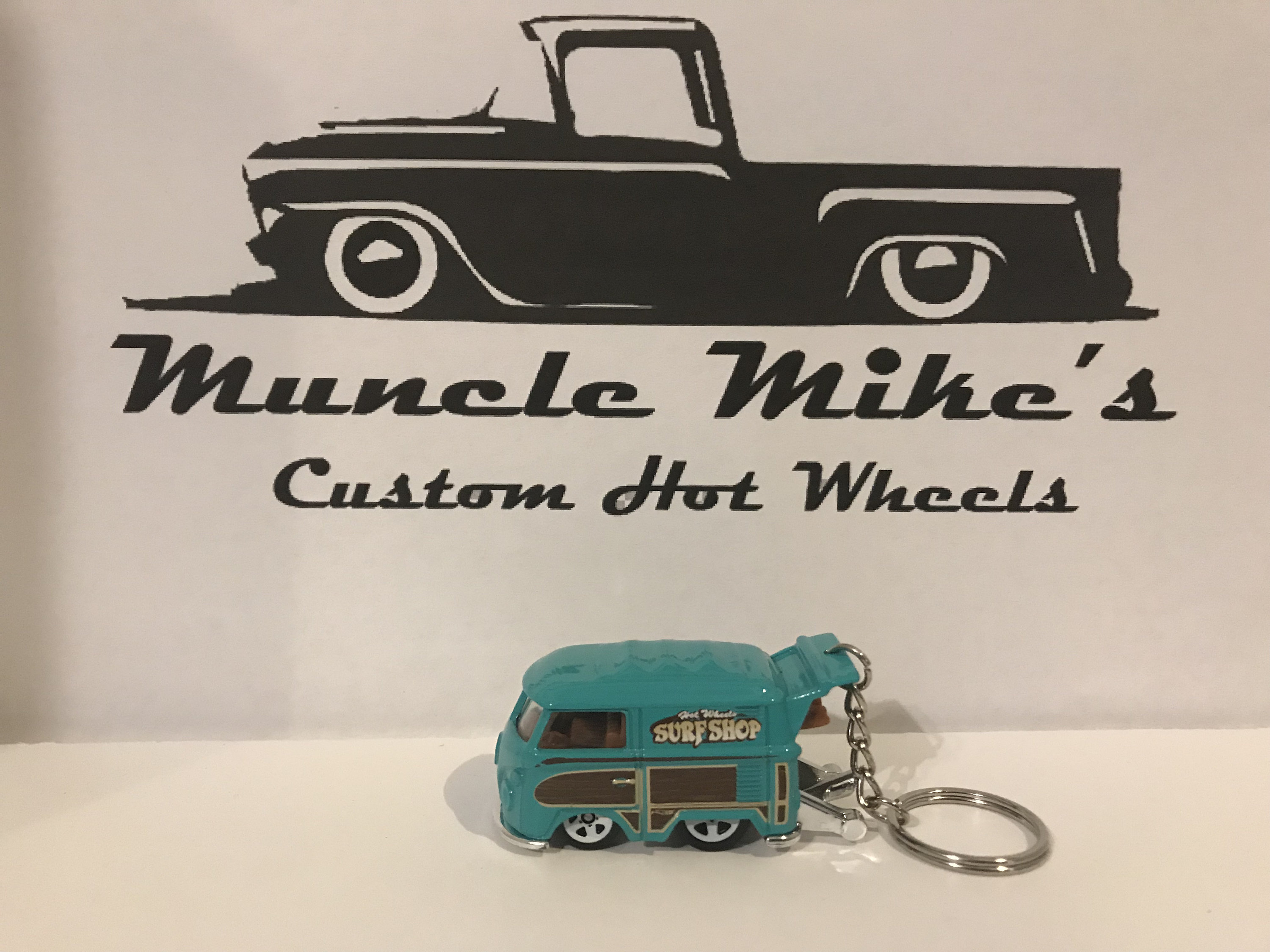 Custom rare Hot Wheels Surf Shop Volkswagen VW bus Kool Kombi Teel/Turquoise Christmas Ornament, Keychain or Zipper Pull