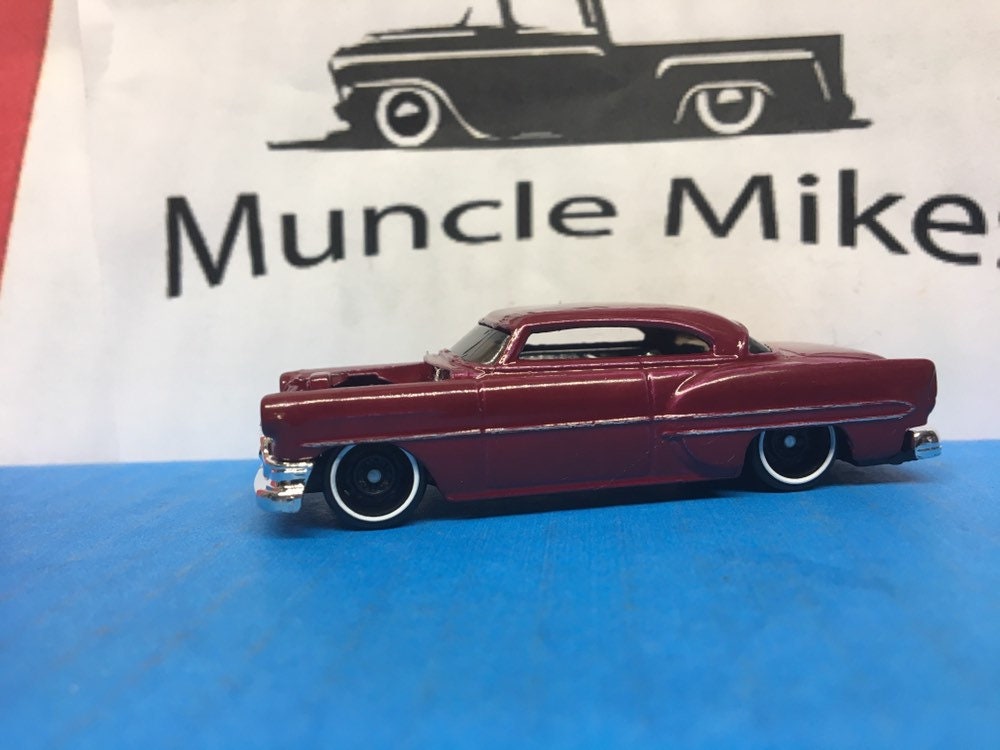 Custom Hot Wheels 53 Chevy Rat Rod Hot Rod Custom Painted Gloss Burgundy and Bare Metal Body Lines Free Shipping!