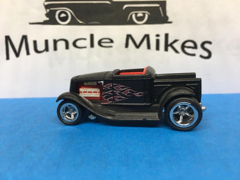 Custom Hot Wheels 2001 Hooligan Model A Flat Black Rubber Tires Real Rider Style