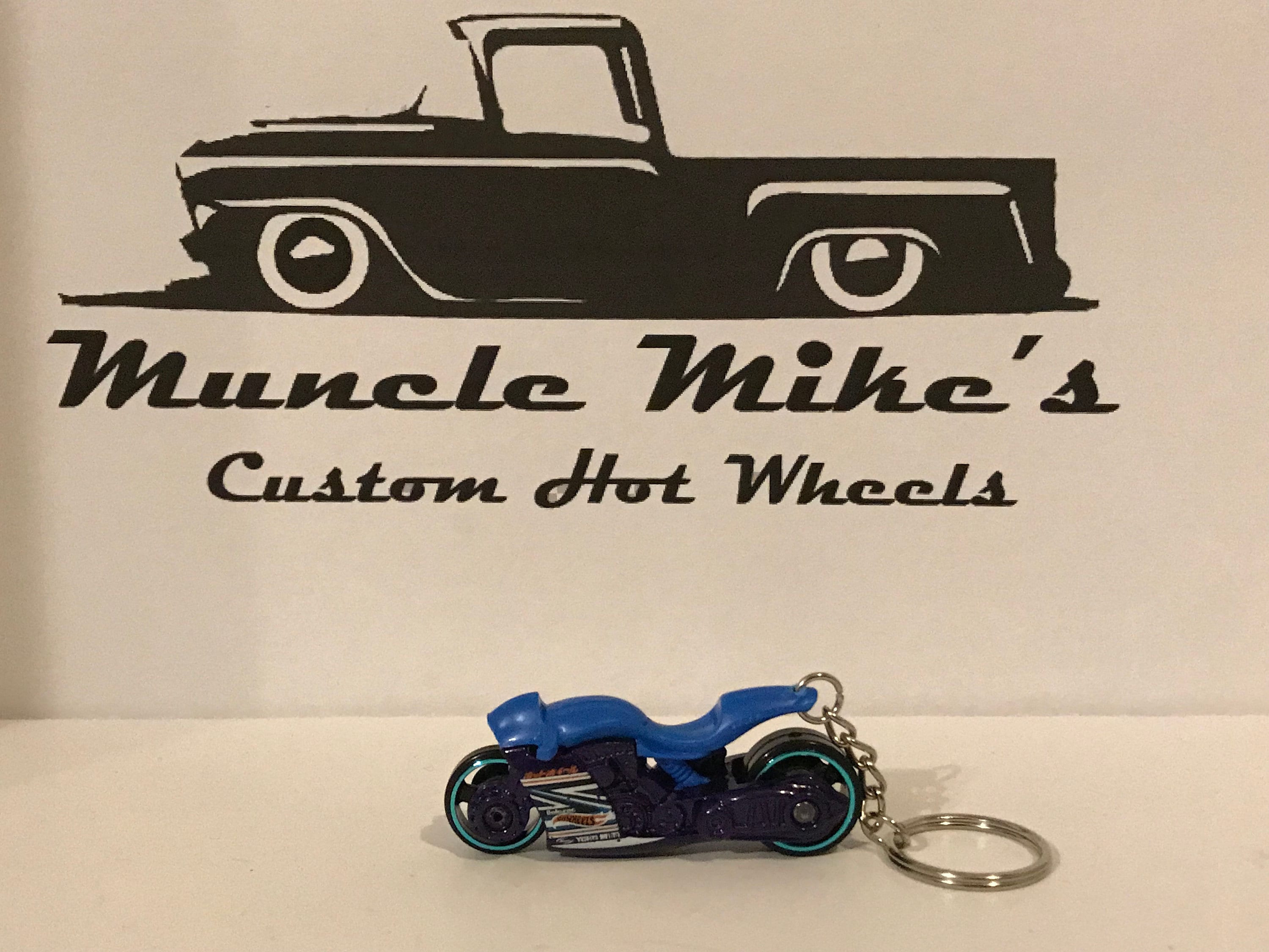 Custom Hot Wheels blue and purple street bike motorcycle key chain keychain