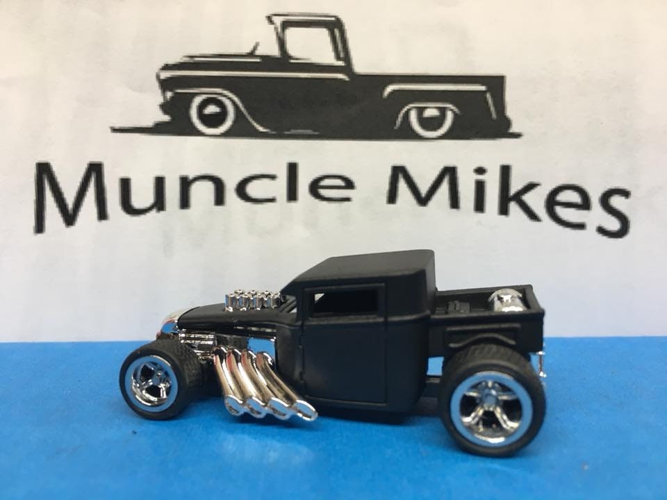 Custom Hot Wheels Bone Shaker Rat Rod Flat Black Rubber Tires Real Rider Style