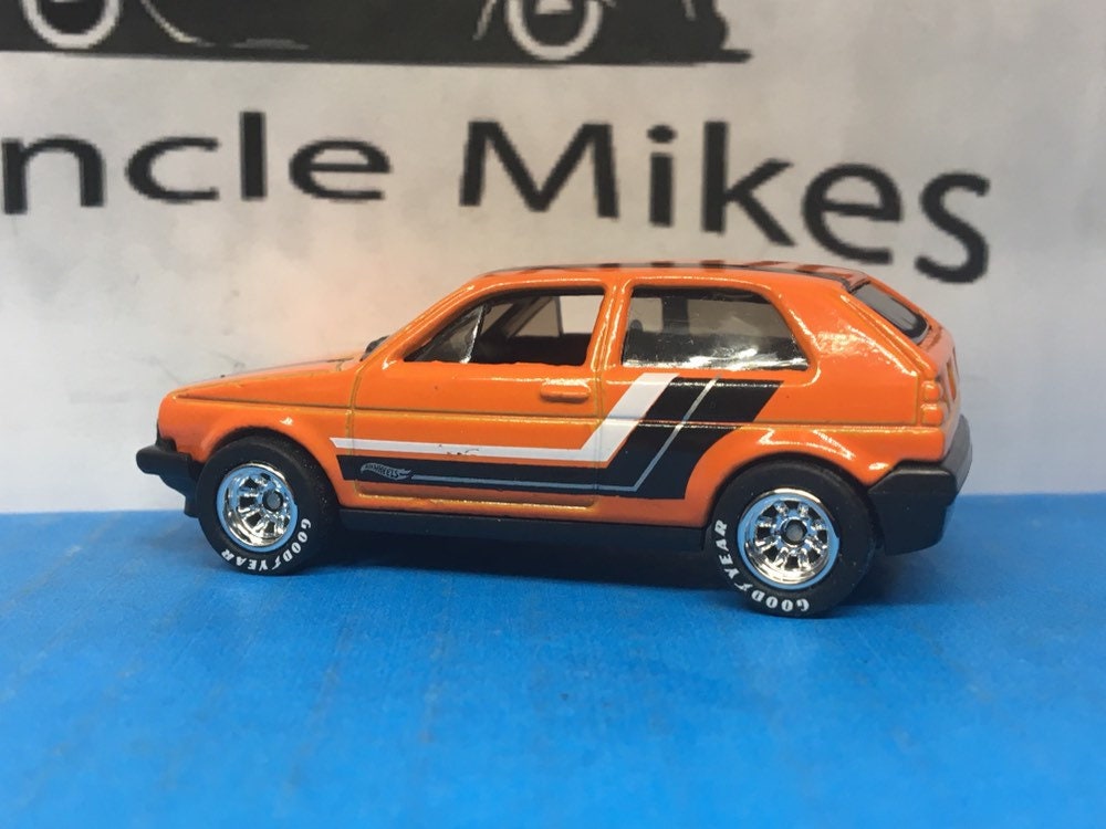 Custom Hot Wheels VW Volkswagon MK2 Golf GTI Racing Wheels with Rubber Tires ORANGE Free Shipping!
