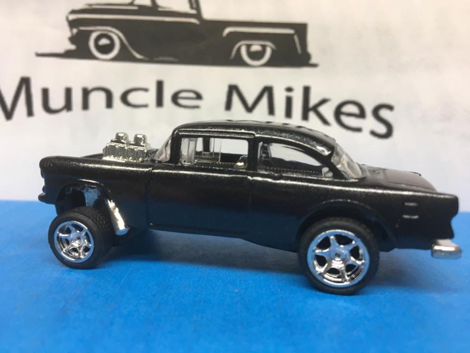 Custom Hot Wheels 55 Chevy Gasser Brilliant Black Pearl Rubber Tires