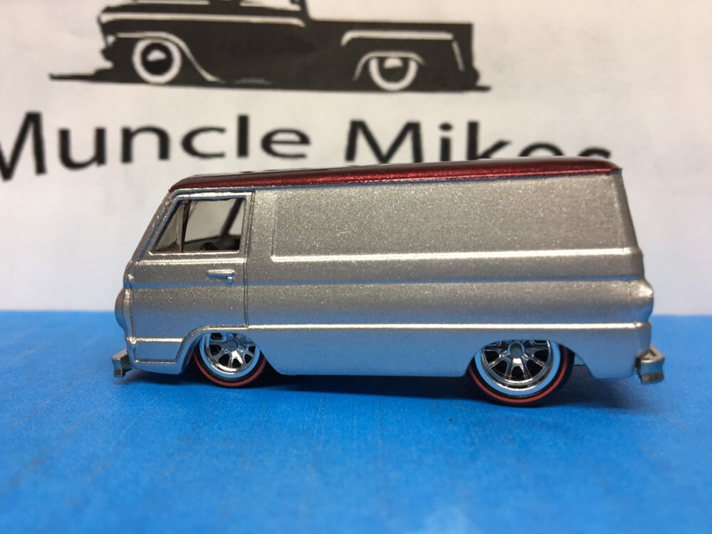 Custom Hot Wheels 1966 Dodge A 100 Van Real Rider Red Line Rubber Tires Custom Painted Briliant Silver and Ruby Metalic Red Free Shipping!