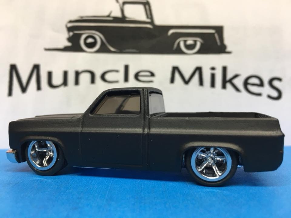 Custom Hot Wheels 83 Chevy Silverado SWB Flat Black Rubber Tires Real Rider Style