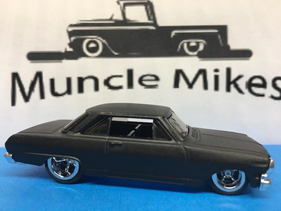 Custom Hot Wheels 63 Chevy II Flat Black Rubber Tires Real Rider Style